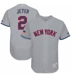 Men's Majestic New York Yankees #2 Derek Jeter Grey Stars & Stripes Authentic Collection Flex Base MLB Jersey