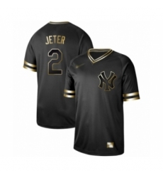 Men's New York Yankees #2 Derek Jeter Authentic Black Gold Fashion Baseball Jersey