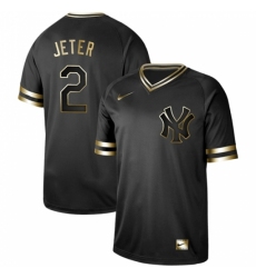 Men's Nike New York Yankees #2 Derek Jeter Black Gold Authentic Stitched Baseball Jersey