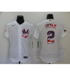 Men's Nike New York Yankees #2 Derek Jeter White 2020 Stars & Stripes 4th of July Jersey
