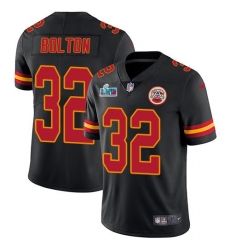 Youth Nike Kansas City Chiefs #32 Nick Bolton Black Super Bowl LVII Patch Stitched NFL Limited Rush Jersey
