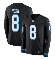 Men's Nike Carolina Panthers #8 Jaycee Horn Black Team Color Stitched NFL Limited Therma Long Sleeve Jersey