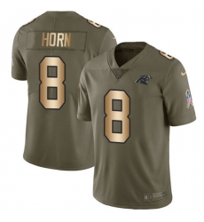 Men's Nike Carolina Panthers #8 Jaycee Horn Olive-Gold Stitched NFL Limited 2017 Salute To Service Jersey