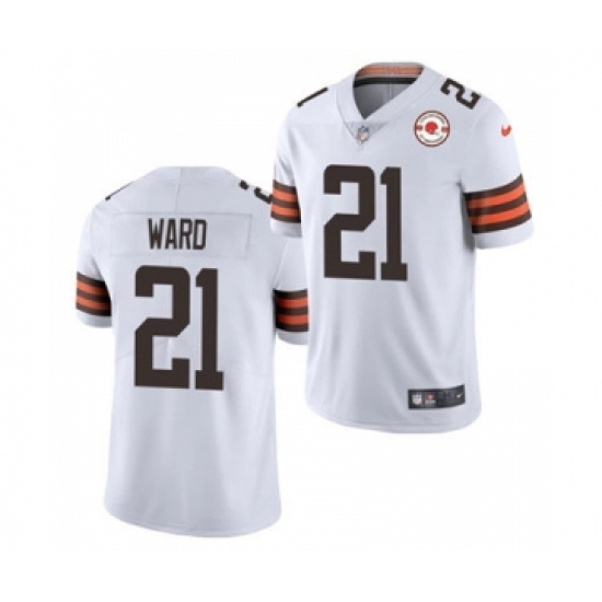 Men's Cleveland Browns #21 Denzel Ward 2021 White 75th Anniversary Patch Vapor Untouchable Limited Jersey Men's Cleveland Browns #21 Denzel Ward 2021 White 75th Anniversary Patch Vapor Untouchable Limited Jersey