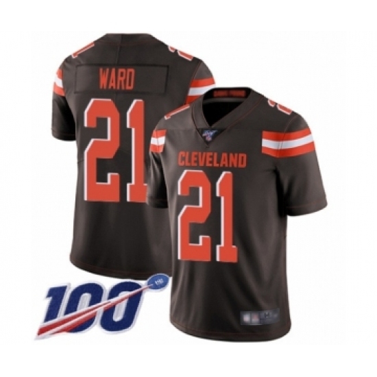 Men's Cleveland Browns #21 Denzel Ward Brown Team Color Vapor Untouchable Limited Player 100th Season Football Jersey Men's Cleveland Browns #21 Denzel Ward Brown Team Color Vapor Untouchable Limited Player 100th Season Football Jersey