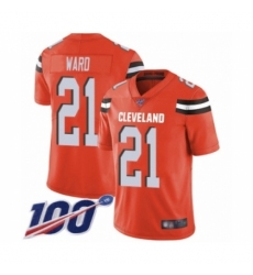 Men's Cleveland Browns #21 Denzel Ward Orange Alternate Vapor Untouchable Limited Player 100th Season Football Jersey Men's Cleveland Browns #21 Denzel Ward Orange Alternate Vapor Untouchable Limited Player 100th Season Football Jersey