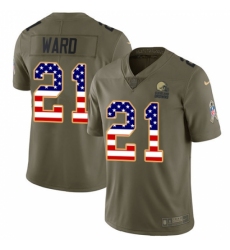 Men's Nike Cleveland Browns #21 Denzel Ward Limited Olive USA Flag 2017 Salute to Service NFL Jersey