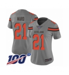 Women's Cleveland Browns #21 Denzel Ward Limited Gray Inverted Legend 100th Season Football Jersey