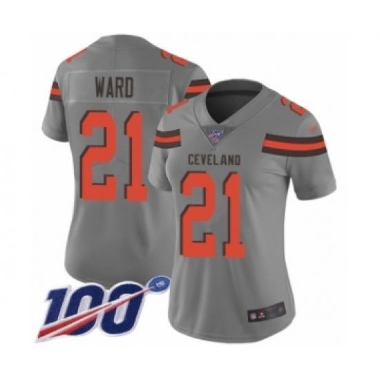 Women's Cleveland Browns #21 Denzel Ward Limited Gray Inverted Legend 100th Season Football Jersey Women's Cleveland Browns #21 Denzel Ward Limited Gray Inverted Legend 100th Season Football Jersey