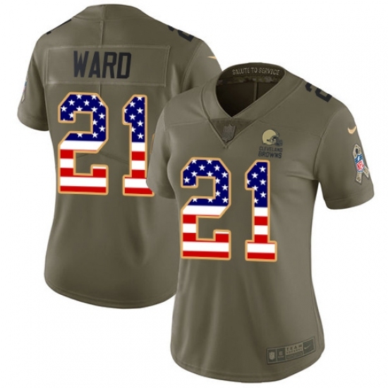 Women's Nike Cleveland Browns #21 Denzel Ward Limited Olive USA Flag 2017 Salute to Service NFL Jersey Women's Nike Cleveland Browns #21 Denzel Ward Limited Olive USA Flag 2017 Salute to Service NFL Jersey