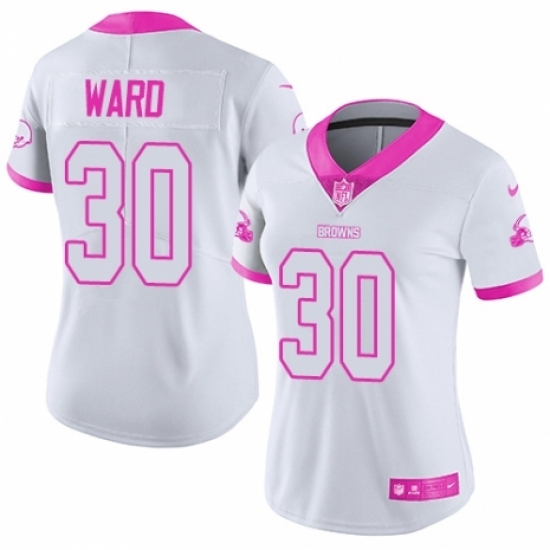 Women's Nike Cleveland Browns #30 Denzel Ward Limited White/Pink Rush Fashion NFL Jersey Women's Nike Cleveland Browns #30 Denzel Ward Limited White/Pink Rush Fashion NFL Jersey