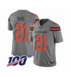 Youth Cleveland Browns #21 Denzel Ward Limited Gray Inverted Legend 100th Season Football Jersey
