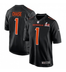 Men's Cincinnati Bengals #1 JaMarr Chase Black Nike Super Bowl LVI Bound Game Fashion Jersey