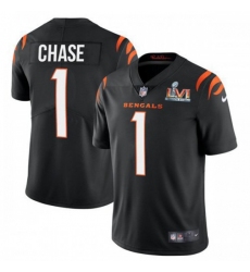 Men's Cincinnati Bengals #1 JaMarr Chase Black Super Bowl LVI Patch Nike Vapor Limited Jersey