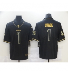 Men's Cincinnati Bengals #1 Ja'Marr Chase Nike Black Gold 2021 NFL Draft First Round Pick Limited Jersey