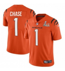 Men's Cincinnati Bengals #1 JaMarr Chase Orange Super Bowl LVI Patch Nike Alternate Vapor Limited Jersey