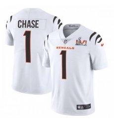 Men's Cincinnati Bengals #1 JaMarr Chase White Super Bowl LVI Patch Nike Vapor Limited Jersey