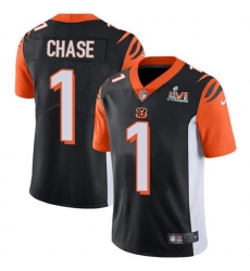 Men's Nike Cincinnati Bengals #1 JaMarr Chase Black Team Color Super Bowl LVI Patch Stitched NFL Vapor Untouchable Limited Jersey