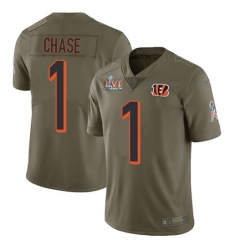 Men's Nike Cincinnati Bengals #1 JaMarr Chase Olive Super Bowl LVI Patch Stitched NFL Limited 2017 Salute To Service Jersey