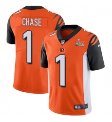 Men's Nike Cincinnati Bengals #1 JaMarr Chase Orange Alternate Super Bowl LVI Patch Stitched NFL Vapor Untouchable Limited Jersey