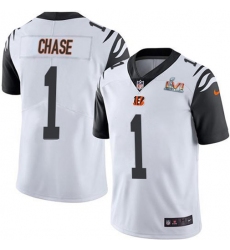 Men's Nike Cincinnati Bengals #1 JaMarr Chase White Super Bowl LVI Patch Stitched NFL Limited Rush Jersey