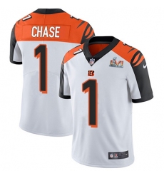 Men's Nike Cincinnati Bengals #1 JaMarr Chase White Super Bowl LVI Patch Stitched NFL Vapor Untouchable Limited Jersey