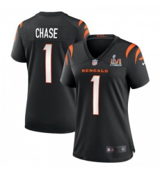 Women's Cincinnati Bengals #1 JaMarr Chase White Super Bowl LVI Patch Nike Game Jersey