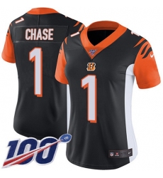 Women's Nike Cincinnati Bengals #1 JaMarr Chase Black Team Color Stitched NFL 100th Season Vapor Untouchable Limited Jersey