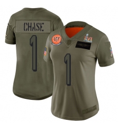 Women's Nike Cincinnati Bengals #1 JaMarr Chase Camo Super Bowl LVI Patch Stitched NFL Limited 2019 Salute To Service Jersey