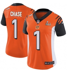 Women's Nike Cincinnati Bengals #1 JaMarr Chase Orange Alternate Super Bowl LVI Patch Stitched NFL Vapor Untouchable Limited Jersey