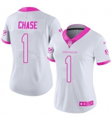 Women's Nike Cincinnati Bengals #1 JaMarr Chase White-Pink Stitched NFL Limited Rush Fashion Jersey