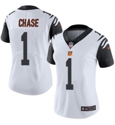 Women's Nike Cincinnati Bengals #1 JaMarr Chase White Stitched NFL Limited Rush Jersey