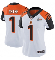 Women's Nike Cincinnati Bengals #1 JaMarr Chase White Super Bowl LVI Patch Stitched NFL Vapor Untouchable Limited Jersey