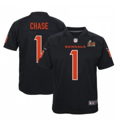 Youth Cincinnati Bengals #1 JaMarr Chase Black Nike Super Bowl LVI Bound Game Fashion Jersey