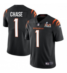 Youth Cincinnati Bengals #1 JaMarr Chase Black Super Bowl LVI Patch Nike Vapor Limited Jersey