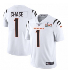 Youth Cincinnati Bengals #1 JaMarr Chase White Super Bowl LVI Patch Nike Vapor Limited Jersey