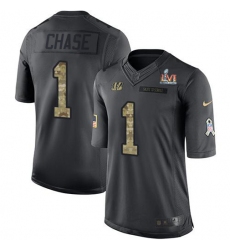 Youth Nike Cincinnati Bengals #1 JaMarr Chase Black Team Color Super Bowl LVI Patch Stitched NFL Limited Therma Long Sleeve Jersey