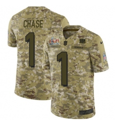 Youth Nike Cincinnati Bengals #1 JaMarr Chase Camo Super Bowl LVI Patch Stitched NFL Limited 2018 Salute To Service Jersey