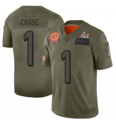Youth Nike Cincinnati Bengals #1 JaMarr Chase Camo Super Bowl LVI Patch Stitched NFL Limited 2019 Salute To Service Jersey