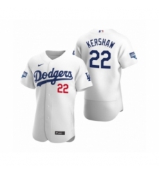Men's Los Angeles Dodgers #22 Clayton Kershaw White 2020 World Series Champions Authentic Jersey