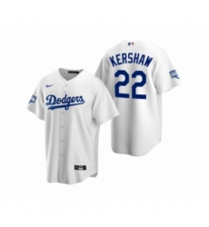 Men's Los Angeles Dodgers #22 Clayton Kershaw White 2020 World Series Champions Replica Jersey