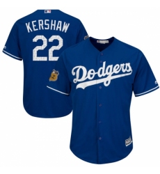 Youth Majestic Los Angeles Dodgers #22 Clayton Kershaw Authentic Royal Blue 2017 Spring Training Cool Base MLB Jersey