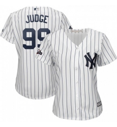 Women's New York Yankees #99 Aaron Judge Majestic 2019 Postseason Official Cool Base Player Jersey White Navy