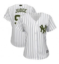 Women's New York Yankees #99 Aaron Judge White Strip 2018 Memorial Day Cool Base Stitched MLB Jersey