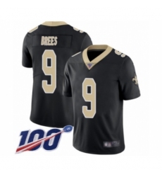 Men's New Orleans Saints #9 Drew Brees Black Team Color Vapor Untouchable Limited Player 100th Season Football Jersey