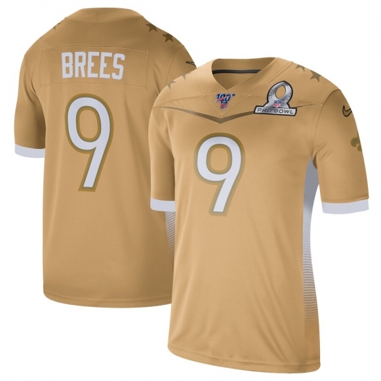 Men's Nike New Orleans Saints #9 Drew Brees 2020 NFC Pro Bowl Game Jersey Gold Men's Nike New Orleans Saints #9 Drew Brees 2020 NFC Pro Bowl Game Jersey Gold
