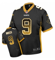 Men's Nike New Orleans Saints #9 Drew Brees Elite Black Drift Fashion NFL Jersey