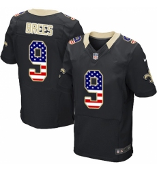 Men's Nike New Orleans Saints #9 Drew Brees Elite Black Home USA Flag Fashion NFL Jersey