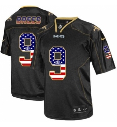 Men's Nike New Orleans Saints #9 Drew Brees Elite Black USA Flag Fashion NFL Jersey