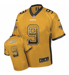 Men's Nike New Orleans Saints #9 Drew Brees Elite Gold Drift Fashion NFL Jersey